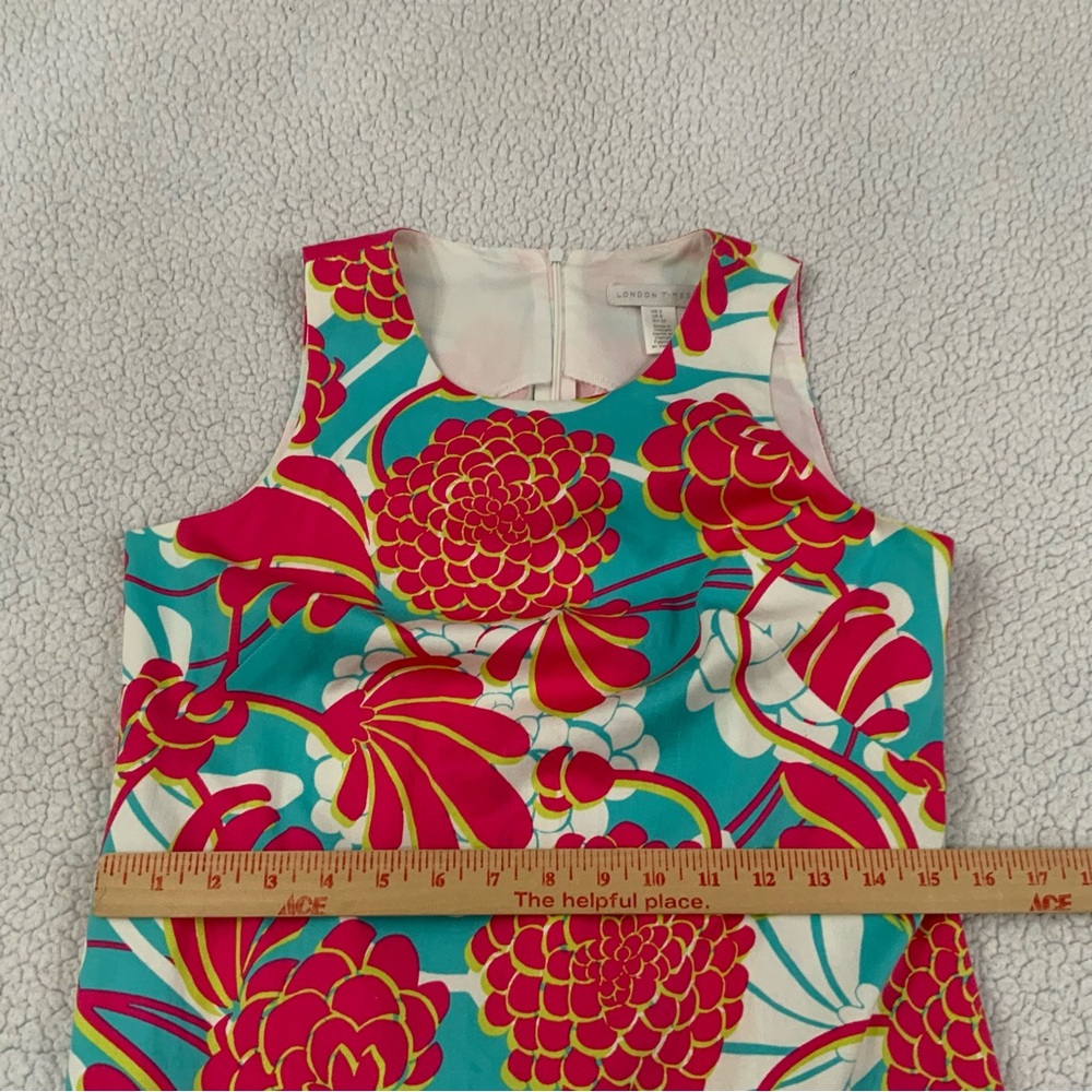 London Times Shift Dress Size 2 Preppy Floral Pink Blue Sleeveless Lightweight - Picture 7 of 12